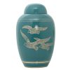 Teal Birds Brass Metal Cremation Urn