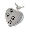 Sterling Silver Pet Cremation Jewelry - Paw Prints Heart Necklace