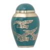 Teal Birds Brass Metal Token Cremation Urn
