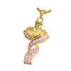 14K Gold Cremation Jewelry - Ribboned Heart Necklace - Pink Stones